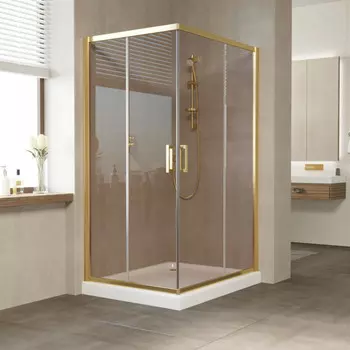 Душевой уголок Vegas Glass ZA-F 90*80 09 05 профиль золото, стекло бронза