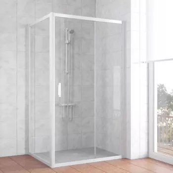 Душевой уголок Vegas Glass ZP+ZPV 100*90 01 01 профиль белый, стекло прозрачное