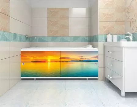 Экран под ванну раздвижной Л Океан на закате 148 см