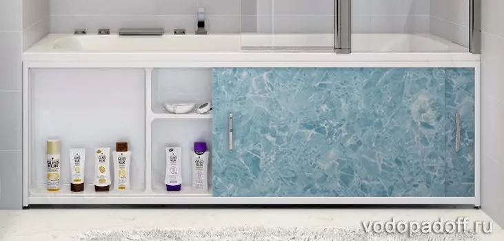 Экран под ванну с полочкой Francesca Premium 1.5/1.7/1.8 голубой мрамор