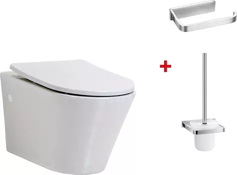 Комплект Чаша для унитаза подвесного BelBagno Flay-r BB506CH + Крышка-сиденье BelBagno BB2031SC с микролифтом, петли хром + Ершик Art&amp;Max Maxima AM-F-8923 + Держатель туалетной бумаги Art&amp;Max Maxima AM-F-8921