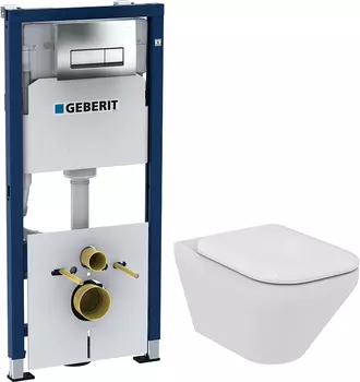 Комплект Инсталляция Geberit Duofix 4 в 1 с кнопкой смыва + Унитаз Ideal Standard Tonic II K316501 безободковый