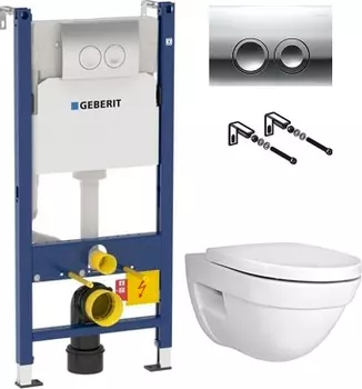 Комплект Инсталляция Geberit Duofix Delta 3 в 1 с кнопкой хром + Унитаз VitrA Form 500 с микролифтом