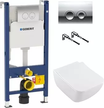 Комплект Инсталляция Geberit Duofix Delta 3 в 1 с кнопкой хром + Унитаз Villeroy &amp; Boch Venticello безободковый