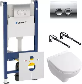 Комплект Инсталляция Geberit Duofix Delta 3 в 1 с кнопкой хром + Унитаз Villeroy &amp; Boch O Novo + Шумоизоляция