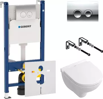 Комплект Инсталляция Geberit Duofix Delta 3 в 1 с кнопкой хром + Унитаз Villeroy &amp; Boch O Novo + Шумоизоляция