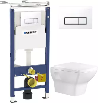 Комплект Инсталляция Geberit Duofix Платтенбау 4 в 1 с белой кнопкой смыва + Унитаз подвесной Bien Dor с биде