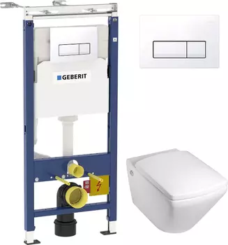 Комплект Инсталляция Geberit Duofix Платтенбау 4 в 1 с белой кнопкой + Унитаз Jacob Delafon Escale