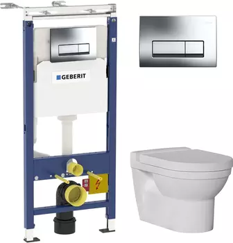 Комплект Инсталляция Geberit Duofix Платтенбау 4 в 1 с кнопкой смыва + Унитаз подвесной Bien Orion с биде
