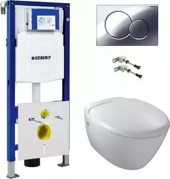 Комплект Инсталляция Geberit Duofix UP320 с кнопкой смыва + Унитаз Jacob Delafon Presquile + Шумоизоляция