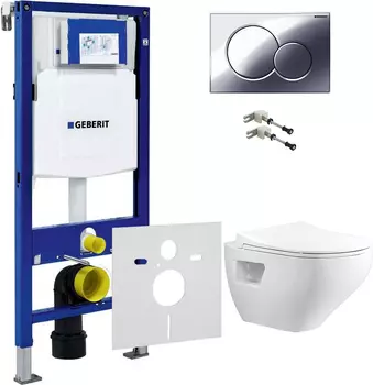 Комплект Инсталляция Geberit Duofix UP320 с кнопкой смыва + Унитаз Bien Ion безободковый, с биде + Шумоизоляция