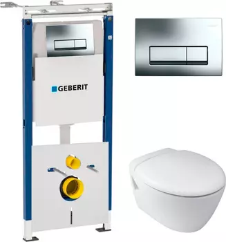 Комплект Инсталляция Geberit Платтенбау 4 в 1 с кнопкой хром + Унитаз Jacob Delafon Presquile + Шумоизоляция
