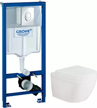 Комплект Инсталляция Grohe Rapid SL 3 в 1 с кнопкой смыва + Унитаз Grohe Euro Ceramic безободковый с микролифтом