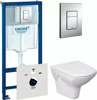Комплект Инсталляция Grohe Rapid SL 4 в 1 с кнопкой хром + Унитаз Cersanit Carina new clean on