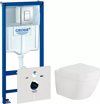 Комплект Инсталляция Grohe Rapid SL 4 в 1 с кнопкой смыва + Унитаз Grohe Euro Ceramic безободковый с микролифтом