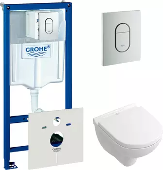 Комплект Инсталляция Grohe Rapid SL 4 в 1 с кнопкой хром + Унитаз Villeroy &amp; Boch O Novo с микролифтом