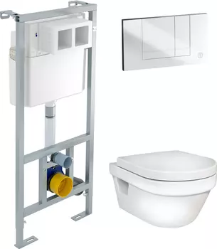 Комплект Инсталляция Gustavsberg EasyMont 3 в 1 с белой кнопкой + Унитаз Gustavsberg Hygienic Flush WWC безободковый