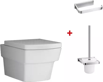 Комплект Крышка-сиденье BelBagno Mattino BB2007SC с микролифтом, петли хром + Чаша для унитаза подвесного BelBagno Mattino + Ершик Art&amp;Max Maxima AM-F-8923 + Держатель туалетной бумаги Art&amp;Max Maxima AM-F-8921