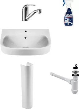 Комплект Раковина Roca Debba 50x42 + Сифон для раковины AlcaPlast A41 Flexi + Пьедестал для раковины Roca Debba 33799000Y + Смеситель Bravat Fit F123