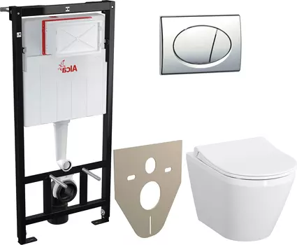 Комплект Система инсталляции для унитазов AlcaPlast Sadromodul AM101/1120 + M71 + M91 4 в 1 кнопка смыва хром + Чаша для унитаза подвесного VitrA Integra 7040B003-0075 + Крышка-сиденье VitrA 110-003-019