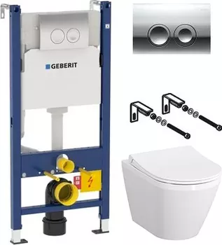 Комплект Система инсталляции для унитазов Geberit Duofix Delta 458.124.21.1 3 в 1 с кнопкой смыва + Чаша для унитаза подвесного VitrA Integra 7040B003-0075 + Крышка-сиденье VitrA 110-003-019