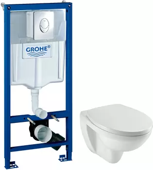Комплект Система инсталляции для унитазов Grohe Rapid SL 38721001 3 в 1 с кнопкой смыва + Чаша для унитаза подвесного Jacob Delafon Patio EDV102-00 + Крышка-сиденье Jacob Delafon Patio E70021 с микролифтом
