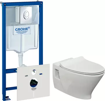 Комплект Система инсталляции для унитазов Grohe Rapid SL 38750001 4 в 1 с кнопкой смыва + Чаша для унитаза подвесного Sanitana Pop Art + Крышка-сиденье Sanitana Pop Art / Kapa с микролифтом