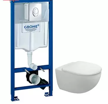 Комплект Система инсталляции для унитазов Grohe Rapid SL 38721001 3 в 1 с кнопкой смыва + Крышка-сиденье Duravit Architec 0069690000 с микролифтом, петли хром + Чаша для унитаза подвесного Duravit Architec 2546090064