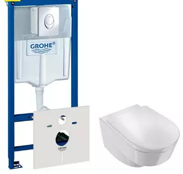 Комплект Система инсталляции для унитазов Grohe Rapid SL 38750001 4 в 1 с кнопкой смыва + Чаша для унитаза подвесного Jacob Delafon Odeon Rive Gauche EDR102-00 + Крышка-сиденье Jacob Delafon Odeon Rive Gauche E24888-00