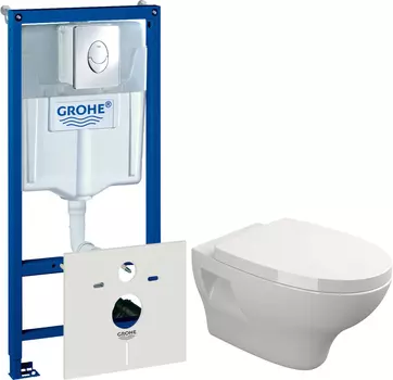 Комплект Система инсталляции для унитазов Grohe Rapid SL 38750001 4 в 1 с кнопкой смыва + Чаша для унитаза подвесного Sanitana Pop + Крышка-сиденье Sanitana Pop с микролифтом