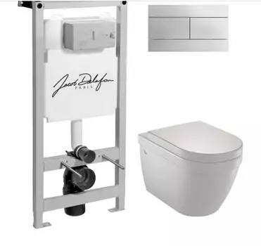 Комплект Система инсталляции для унитазов Jacob Delafon E5504-NF + Чаша для унитаза подвесного Jacob Delafon Rodin EDC102-00 + Кнопка смыва Jacob Delafon E4316-CP хром + Крышка-сиденье Jacob Delafon Rodin 8321K-00 с микролифтом