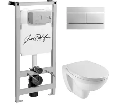 Комплект Система инсталляции для унитазов Jacob Delafon E5504-NF + Чаша для унитаза подвесного Jacob Delafon Patio EDV102-00 + Кнопка смыва Jacob Delafon E4316-CP хром + Крышка-сиденье Jacob Delafon Patio E70021 с микролифтом
