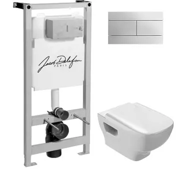 Комплект Система инсталляции для унитазов Jacob Delafon E5504-NF + Чаша для унитаза подвесного Jacob Delafon Struktura EDE102 + Кнопка смыва Jacob Delafon E4316-CP хром + Крышка-сиденье Jacob Delafon Struktura E70024 с микролифтом