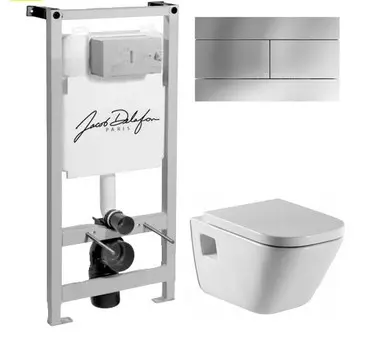 Комплект Система инсталляции для унитазов Jacob Delafon E5504-NF + Кнопка смыва Jacob Delafon E4316-CP хром + Крышка-сиденье Roca Gap 801472004 с микролифтом, петли хром + Чаша для унитаза подвесного Roca Gap 346477000