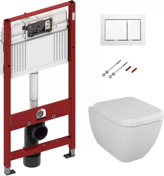 Комплект Система инсталляции для унитазов TECE Base + Чаша для унитаза подвесного VitrA Shift 7742B003-0075 + Крышка-сиденье VitrA Shift 91-003-009 с микролифтом, петли хром