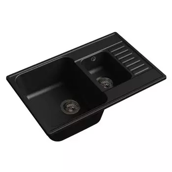 Мойка кухонная Raiber Судеты RQ377 прямоугольная с крылом и двумя чашами, антрацит