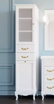 Шкаф-пенал ValenHouse Эллина 40 L с бельевой корзиной, белый, фурнитура золото