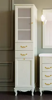 Шкаф-пенал ValenHouse Эллина 40 L с бельевой корзиной, слоновая кость, фурнитура золото