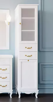 Шкаф-пенал ValenHouse Эллина 40 R с бельевой корзиной, белый, фурнитура золото