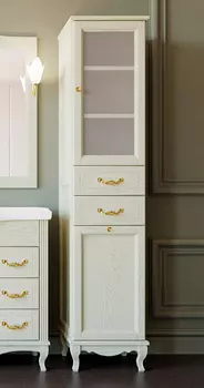 Шкаф-пенал ValenHouse Эллина 40 R с бельевой корзиной, слоновая кость, фурнитура золото