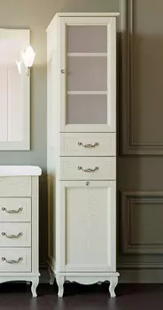 Шкаф-пенал ValenHouse Эллина 40 R с бельевой корзиной, слоновая кость, фурнитура хром