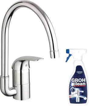 Смеситель Grohe Euroeco 32752000 для кухонной мойки + Средство для очистки хромированных нержавеющих поверхностей Grohe Grohclean 48166000 500 мл