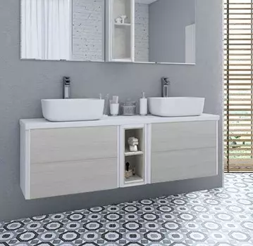 Тумба с раковиной Акватон Брук 140 (60+20+60) дуб латте