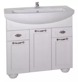 Тумба с раковиной ASB-Woodline Бергамо 85 массив ясеня, белый