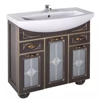 Тумба с раковиной ASB-Woodline Бергамо 85 (витраж) орех с серебряной патиной массив ясеня