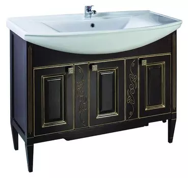 Тумба с раковиной ASB-Woodline Модена 105 орех с золотой патиной массив ясеня