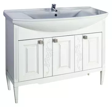 Тумба с раковиной ASB-Woodline Модена 105 белая с серебряной патиной массив ясеня