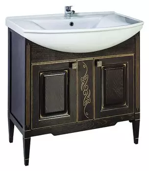 Тумба с раковиной ASB-Woodline Модена 85 орех с золотой патиной массив ясеня