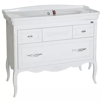 Тумба с раковиной ASB-Woodline Модерн 105 белая, патина серебро