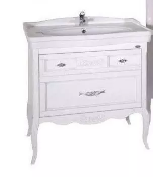 Тумба с раковиной ASB-Woodline Модерн 85 белая, патина серебро